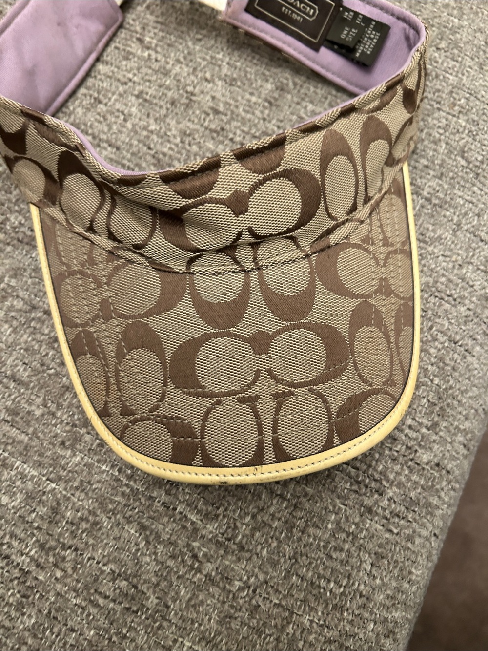 Coach Brown Signature Canvas Visor with Cream Trim and Lavender Lining